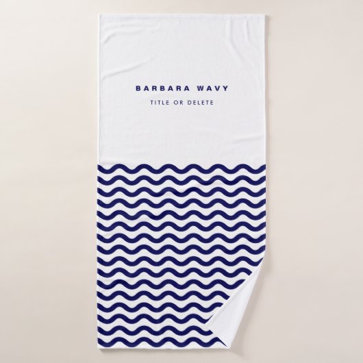 Nautical Waves Navy Blue Trendy Simple Stijlvol Badhanddoek (Badhanddoek)