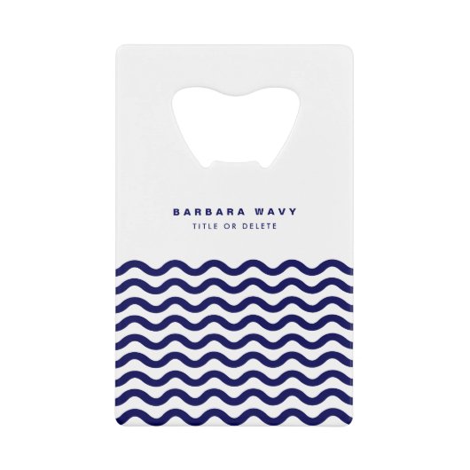 Nautical Waves Navy Blue Trendy Stylish 9 Waves Creditkaart Flessenopener (Voorkant)
