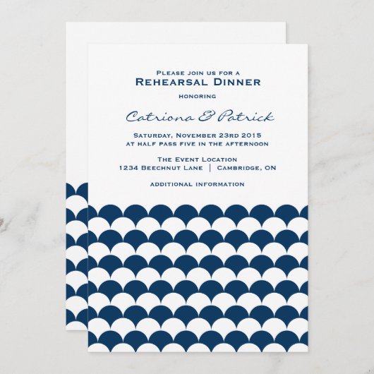 Nautical Waves Pattern Rehearsal Dinner Uitnodigin Kaart (Voorkant / Achterkant)