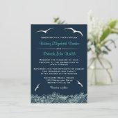 Nautical Waves & Seagulls Navy Wedding Invitations Kaart (Staand voorkant)