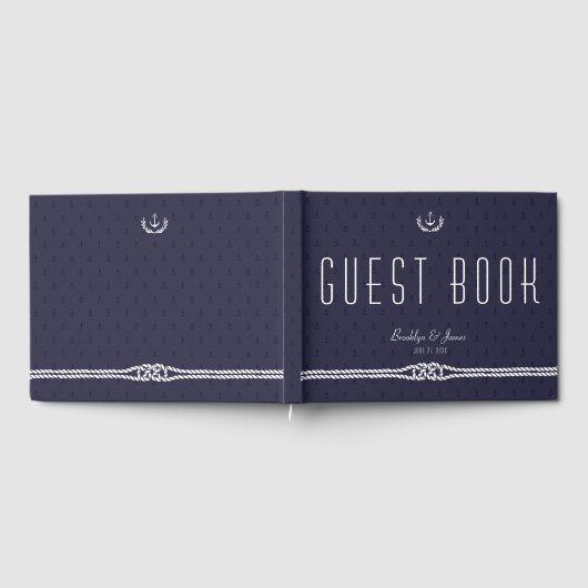 Nautical Weddenbank met blauwe ankers Gastenboek (Volledig)