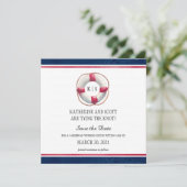 Nautical Weddenschap met handschilderd reddingsboo Save The Date (Staand voorkant)