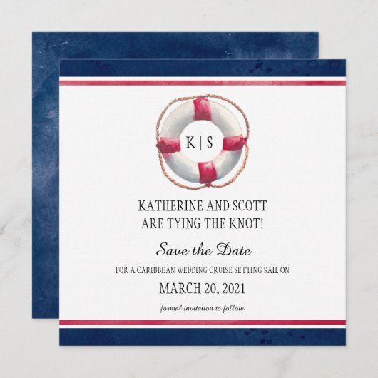 Nautical Weddenschap met handschilderd reddingsboo Save The Date (Voorkant / Achterkant)