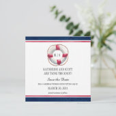 Nautical Weddenschap met handschilderd reddingsboo Save The Date (Staand voorkant)