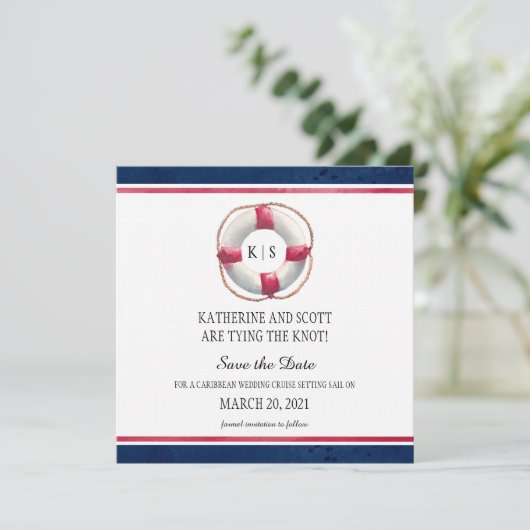 Nautical Weddenschap met handschilderd reddingsboo Save The Date (Staand voorkant)
