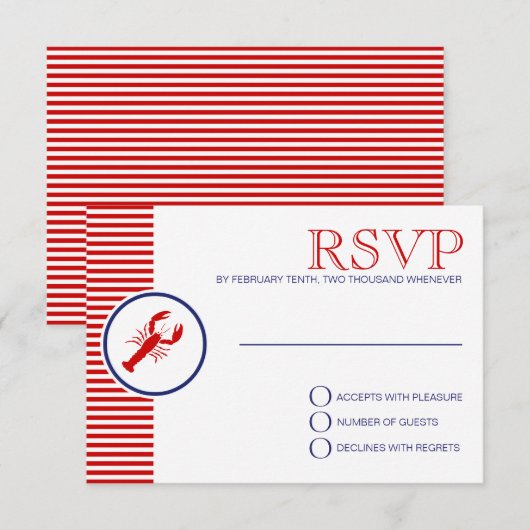 Nautical Weddenschap Theme RSVP Red Lobster Aangep Kaartje (Voorkant / Achterkant)