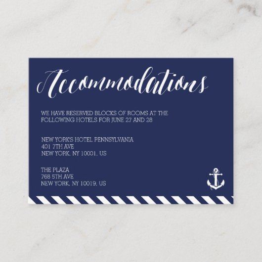 Nautical Wedding Accommodatie Kaarten met strepen (Voorkant)