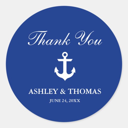 Nautical Wedding Anchor Blue Dank je Ronde Sticker (Voorkant)