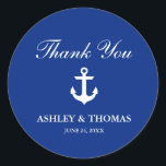 Nautical Wedding Anchor Blue Dank je Ronde Sticker<br><div class="desc">Nautical Wedding Anchor Blue Hartelijk dank Sticker</div>