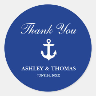 Nautical Wedding Anchor Blue Dank je Ronde Sticker