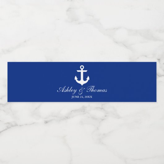 Nautical Wedding Anchor Blue Waterfles Etiket (Enkel label)
