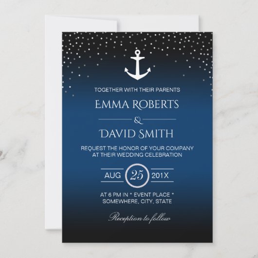 Nautical Wedding Anchor Confetti Stippen Navy Blue Kaart (Voorkant)