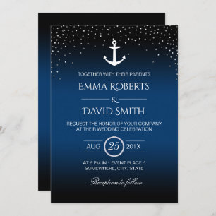 Nautical Wedding Anchor Confetti Stippen Navy Blue Kaart