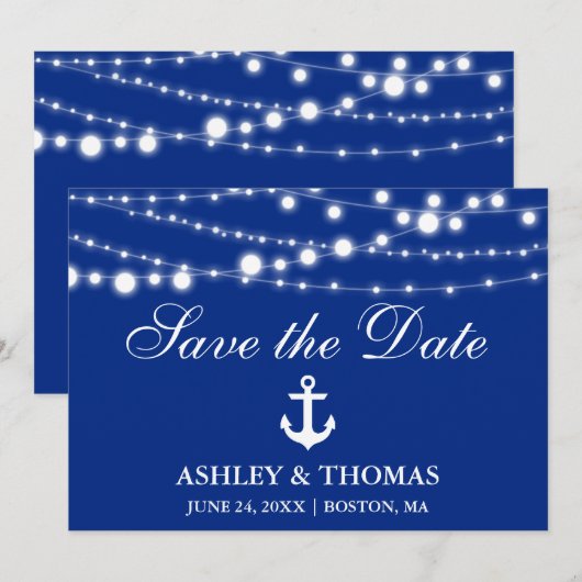 Nautical Wedding Anchor Lichten Save the Date (Voorkant / Achterkant)