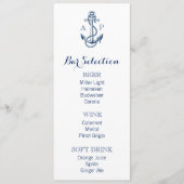 Nautical Wedding Bar Menu met anker en initialen (Voorkant)