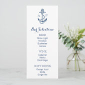 Nautical Wedding Bar Menu met anker en initialen (Staand voorkant)