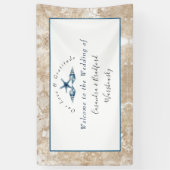 Nautical Wedding Beach Seashell Roses Coral Blue Spandoek (Verticaal)