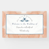 Nautical Wedding Beach Seashell Roses Coral Blue Spandoek (Horizontaal)