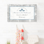 Nautical Wedding Beach Seashell Rozen Grijs Blauw Spandoek (Insitu)