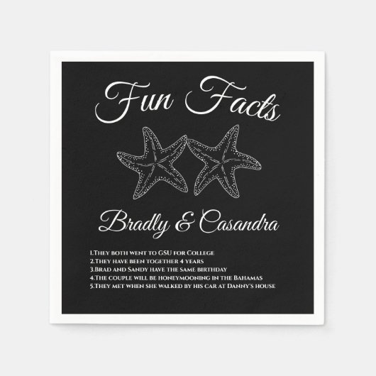 Nautical Wedding Black and White Starfish Fun Fact Servet (Voorkant)