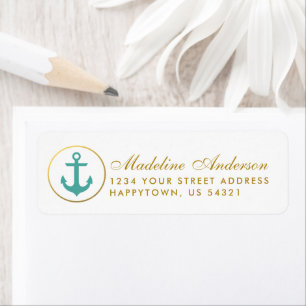 Nautical Wedding Blauwgroen Anchor Return Address  Etiket