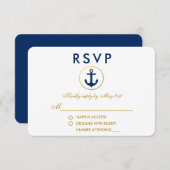 Nautical Wedding Blue Anchor Gold RSVP (Voorkant / Achterkant)
