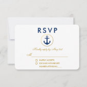 Nautical Wedding Blue Anchor Gold RSVP (Voorkant)