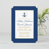 Nautical Wedding Blue and Gold Invitation Kaart (Staand voorkant)