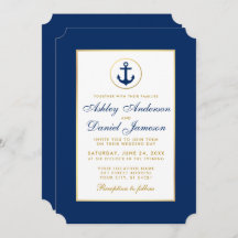 Nautical Wedding Blue and Gold Invitation
