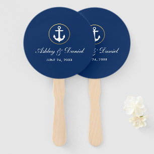 Nautical Wedding Blue and Gold Round Handwaaier