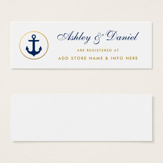 Nautical Wedding Blue Gold Registry Invoegen Kaart (Voorkant /achterkant)
