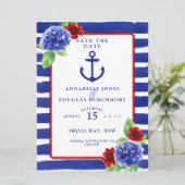 Nautical Wedding Blue Red Hydrangea slaat de datum Save The Date (Staand voorkant)