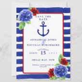 Nautical Wedding Blue Red Hydrangea slaat de datum Save The Date (Voorkant)