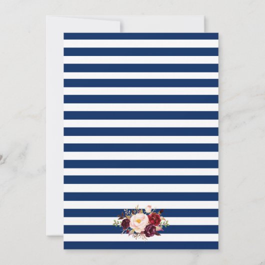 Nautical Wedding Blue Stripes Burgundy Invite Kaart (Achterkant)