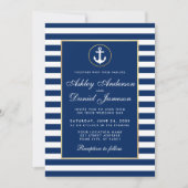 Nautical Wedding Blue Stripes Burlap Invite Kaart (Voorkant)
