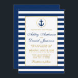 Nautical Wedding Blue Stripes Gold Invitation B Kaart<br><div class="desc">Nautical Wedding Blue Stripes Gold Uitnodiging - Blue Back</div>