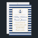 Nautical Wedding Blue Stripes Gold Invitation W Kaart<br><div class="desc">Nautical Wedding Blue Stripes Gold Invitation - White Back</div>