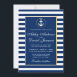 Nautical Wedding Blue Stripes Invitation Kaart<br><div class="desc">Nautical Wedding Blue Stripes Gold Invitation</div>