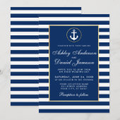 Nautical Wedding Blue Stripes Invitation Kaart (Voorkant / Achterkant)