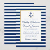 Nautical Wedding Blue Stripes Invitation Kaart (Voorkant / Achterkant)