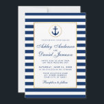 Nautical Wedding Blue Stripes Invitation Kaart<br><div class="desc">Nautical Wedding Blue Stripes Gold Uitnodiging - Blauwe tekst</div>