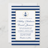 Nautical Wedding Blue Stripes Invitation W Kaart (Voorkant)