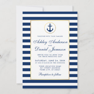 Nautical Wedding Blue Stripes Invitation W Kaart