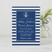 Nautical Wedding Blue Stripes Invite B Kaart (Staand voorkant)