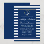 Nautical Wedding Blue Stripes Invite B Kaart (Voorkant / Achterkant)