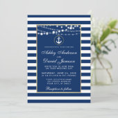 Nautical Wedding Blue Stripes Lights Uitnodigen W Kaart (Staand voorkant)