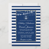 Nautical Wedding Blue Stripes Lights Uitnodiging (Voorkant)