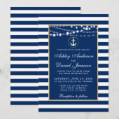 Nautical Wedding Blue Stripes Lights Uitnodiging (Voorkant / Achterkant)