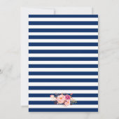 Nautical Wedding Blue Stripes Pink Floral Invite Kaart (Achterkant)