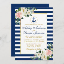 Nautical Wedding Blue Stripes White Pink Floral